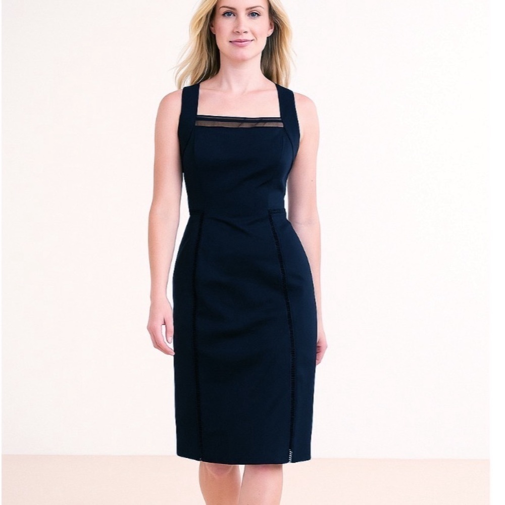 Elie Tahari Black Square Neck Sheath Dress size 2 New Sleeveless
